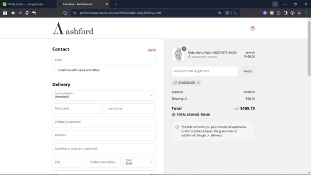 Ashford checkout page showing Ashford coupon code box | Screenshot taken by SimplyCodes community member on Aug 28, 2025