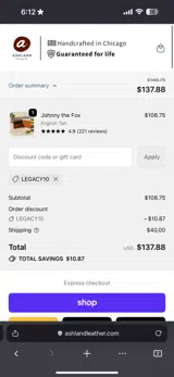LEGACY10 coupon verification screenshot