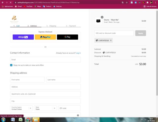 Ashley Black checkout page showing Ashley Black discount code box | Screenshot taken by SimplyCodes community member on Sep 6, 2021