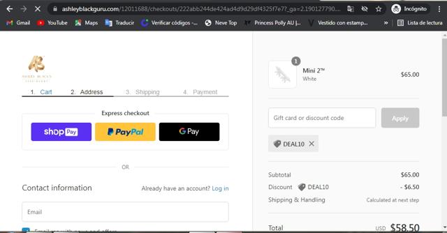 Ashley Black checkout page showing Ashley Black discount code box | Screenshot taken by SimplyCodes community member on Nov 9, 2021