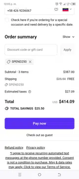 SPEND250 coupon verification screenshot