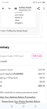 Ashley Roads coupon verification screenshot