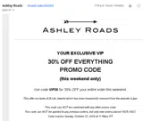 Ashley Roads coupon verification screenshot