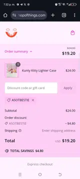 A Shop of Things coupon verification screenshot