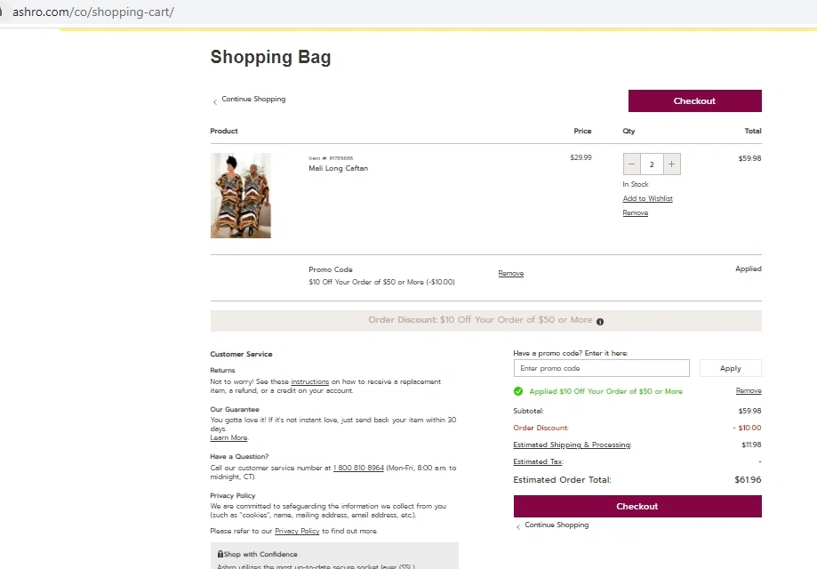 Ashro Lifestyles checkout page showing Ashro Lifestyles promo code box | Screenshot taken by SimplyCodes community member on Apr 1, 2021