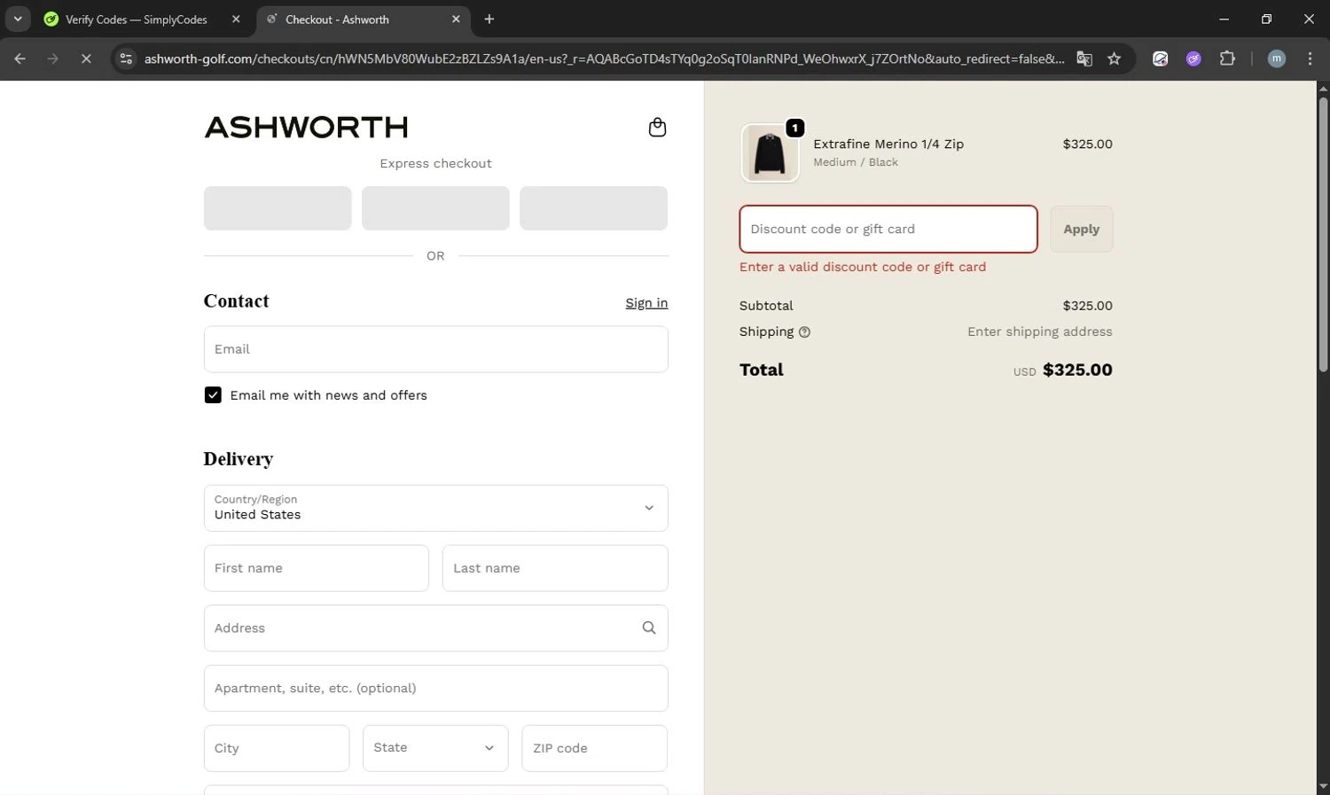 Ashworth promo code screenshot showing code lockerkit applied at Ashworth checkout page. Uploaded by SimplyCodes community member acostaacosta on Nov 16, 2025