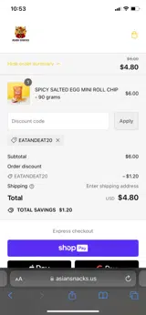 EATANDEAT20 coupon verification screenshot