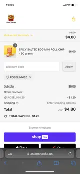 ROSELINNI20 coupon verification screenshot