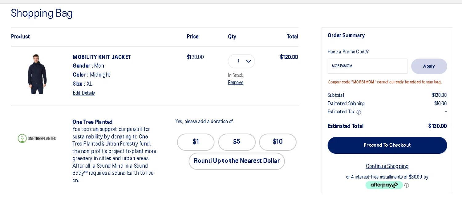 ASICS promo code screenshot showing code MORE4MOM applied at ASICS checkout page. Uploaded by SimplyCodes community member Gotoloco on Aug 15, 2025