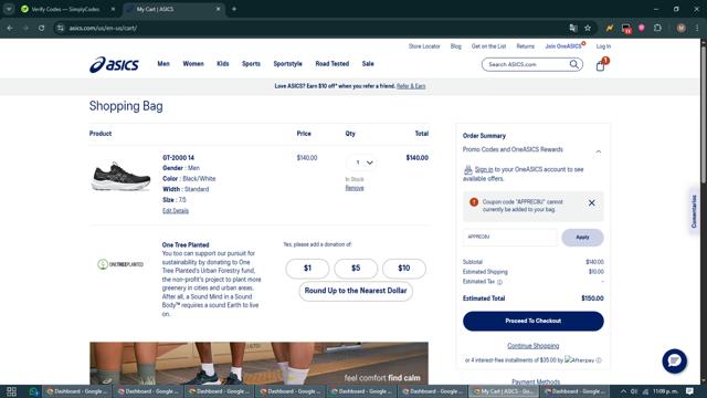 ASICS checkout page showing ASICS promo code box | Screenshot taken by SimplyCodes community member on Sep 23, 2025