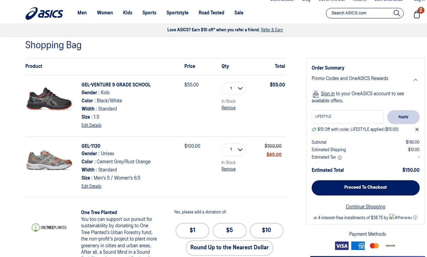 ASICS promo code screenshot showing code LIFESTYLE applied at ASICS checkout page. Uploaded by SimplyCodes community member 6d796e616d656973 on Aug 29, 2025