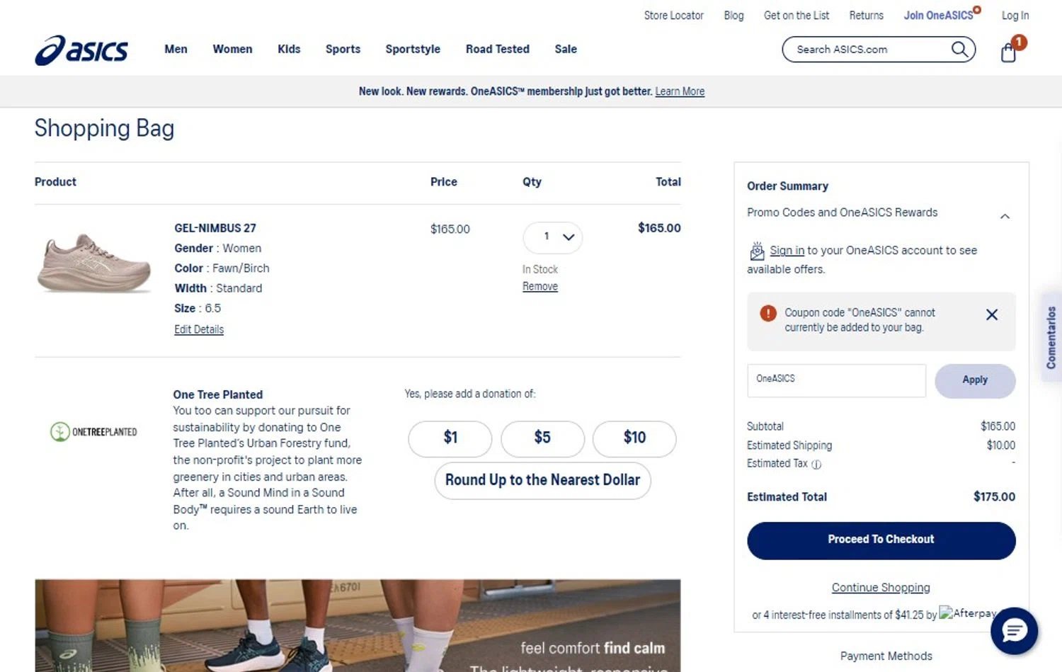 ASICS promo code screenshot showing code OneASICS applied at ASICS checkout page. Uploaded by SimplyCodes community member BargainRanger2568 on Sep 5, 2025