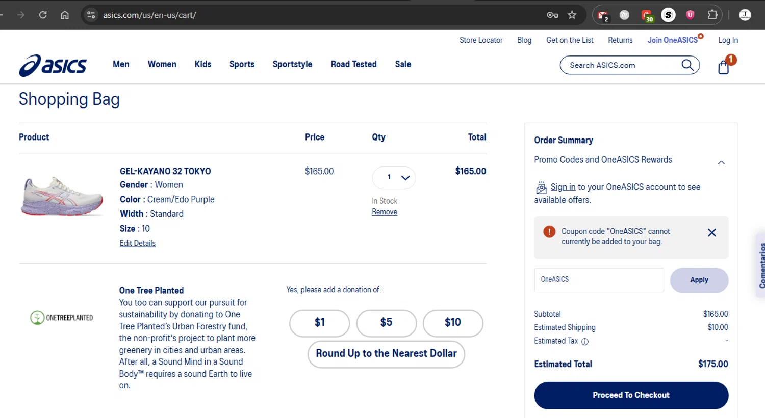 ASICS promo code screenshot showing code OneASICS applied at ASICS checkout page. Uploaded by SimplyCodes community member couponcheck02 on Sep 5, 2025