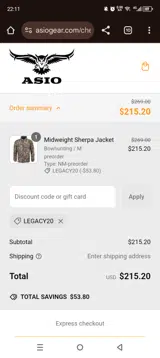 LEGACY20 coupon verification screenshot