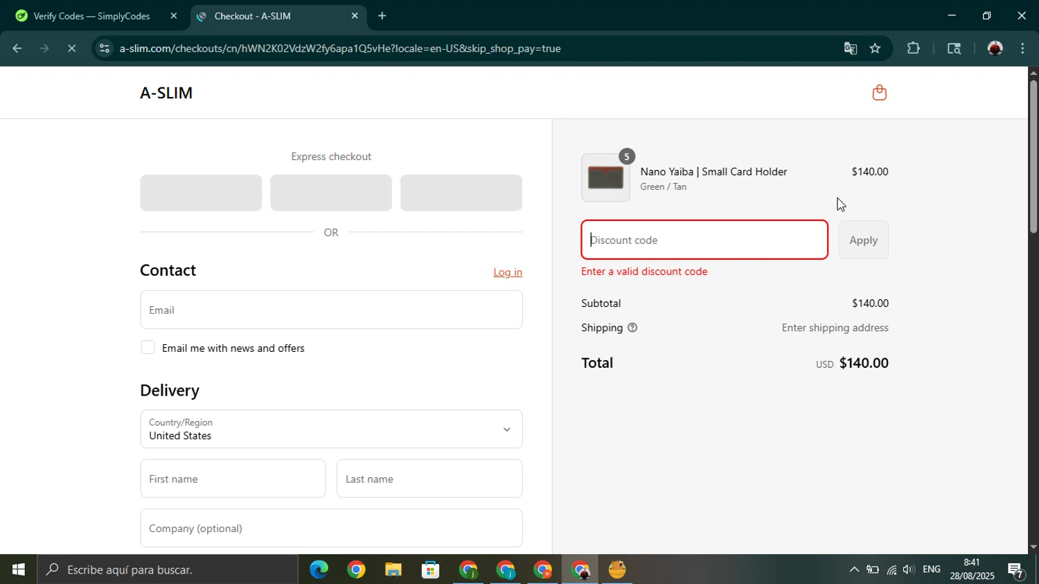 A-SLIM promo code screenshot showing code bh25 applied at A-SLIM checkout page. Uploaded by SimplyCodes community member youngonzalo on Aug 28, 2025