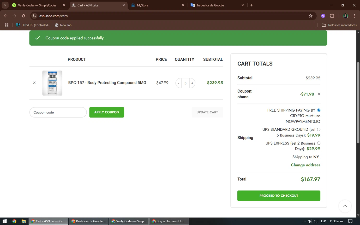 ASN Labs promo code screenshot showing code OHANA applied at ASN Labs checkout page. Uploaded by SimplyCodes community member TheWizard on Jul 23, 2025
