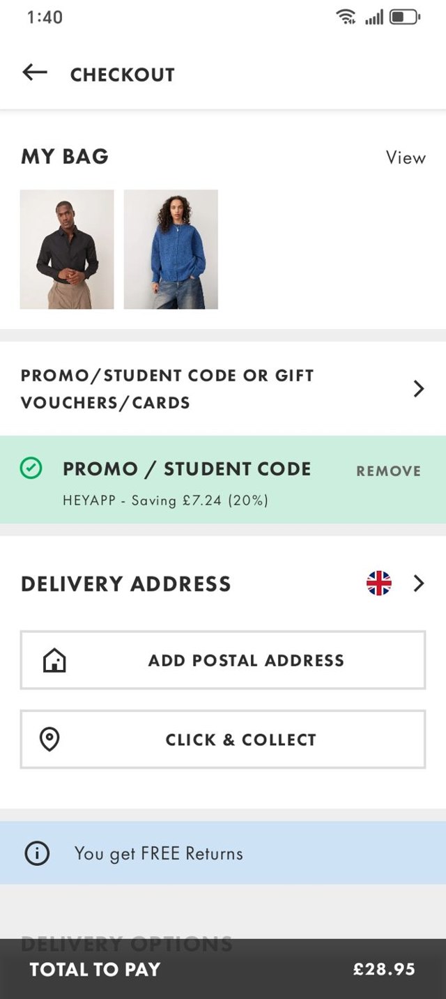 ASOS checkout page showing ASOS promo code box | Screenshot taken by SimplyCodes community member on Aug 28, 2025
