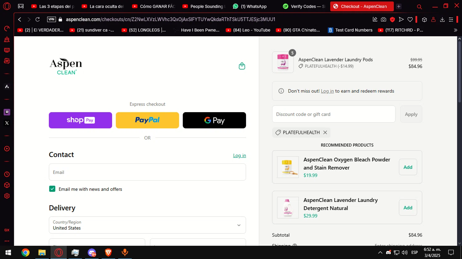 AspenClean promo code screenshot showing code Platefulhealth applied at AspenClean checkout page. Uploaded by SimplyCodes community member Anteserachido on Apr 3, 2025