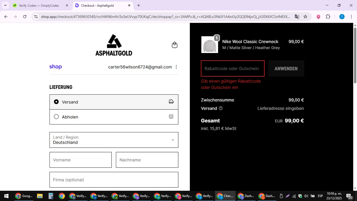 Asphaltgold promo code screenshot showing code xmas applied at Asphaltgold checkout page. Uploaded by SimplyCodes community member LuckyPioneer4530 on Dec 24, 2025