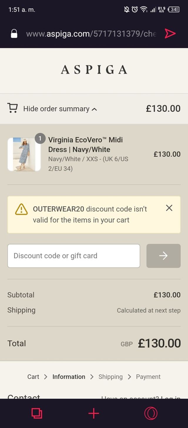 Aspiga checkout page showing Aspiga discount code box | Screenshot taken by SimplyCodes community member on Jun 22, 2024