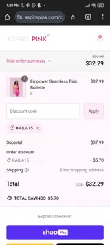 KAILA15 coupon verification screenshot