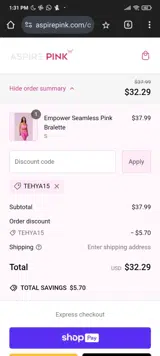 TEHYA15 coupon verification screenshot