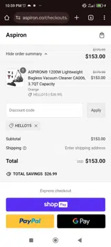 Hello15 coupon verification screenshot