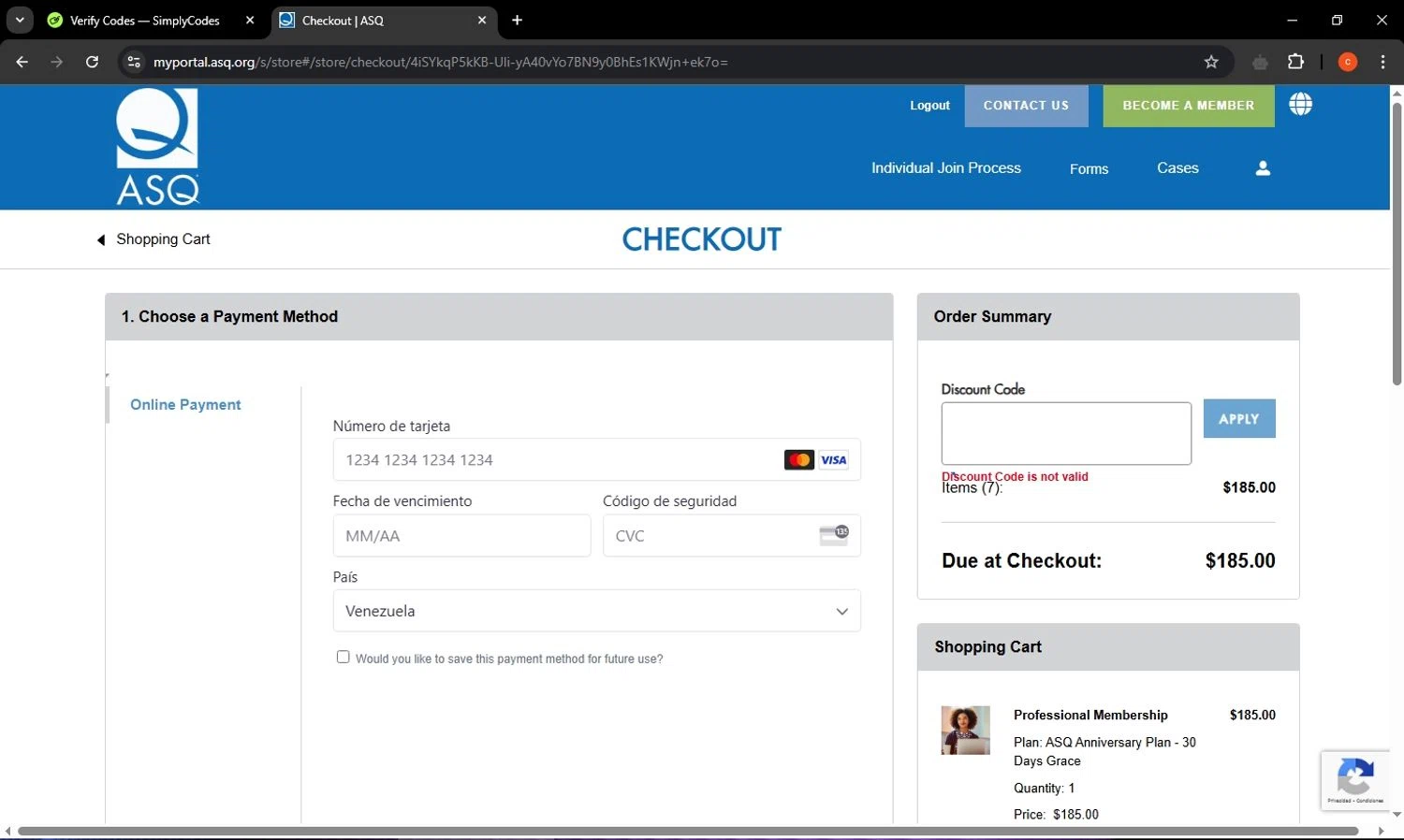 ASQ discount code screenshot showing code FLASH applied at ASQ checkout page. Uploaded by SimplyCodes community member acostaacosta on Mar 24, 2025