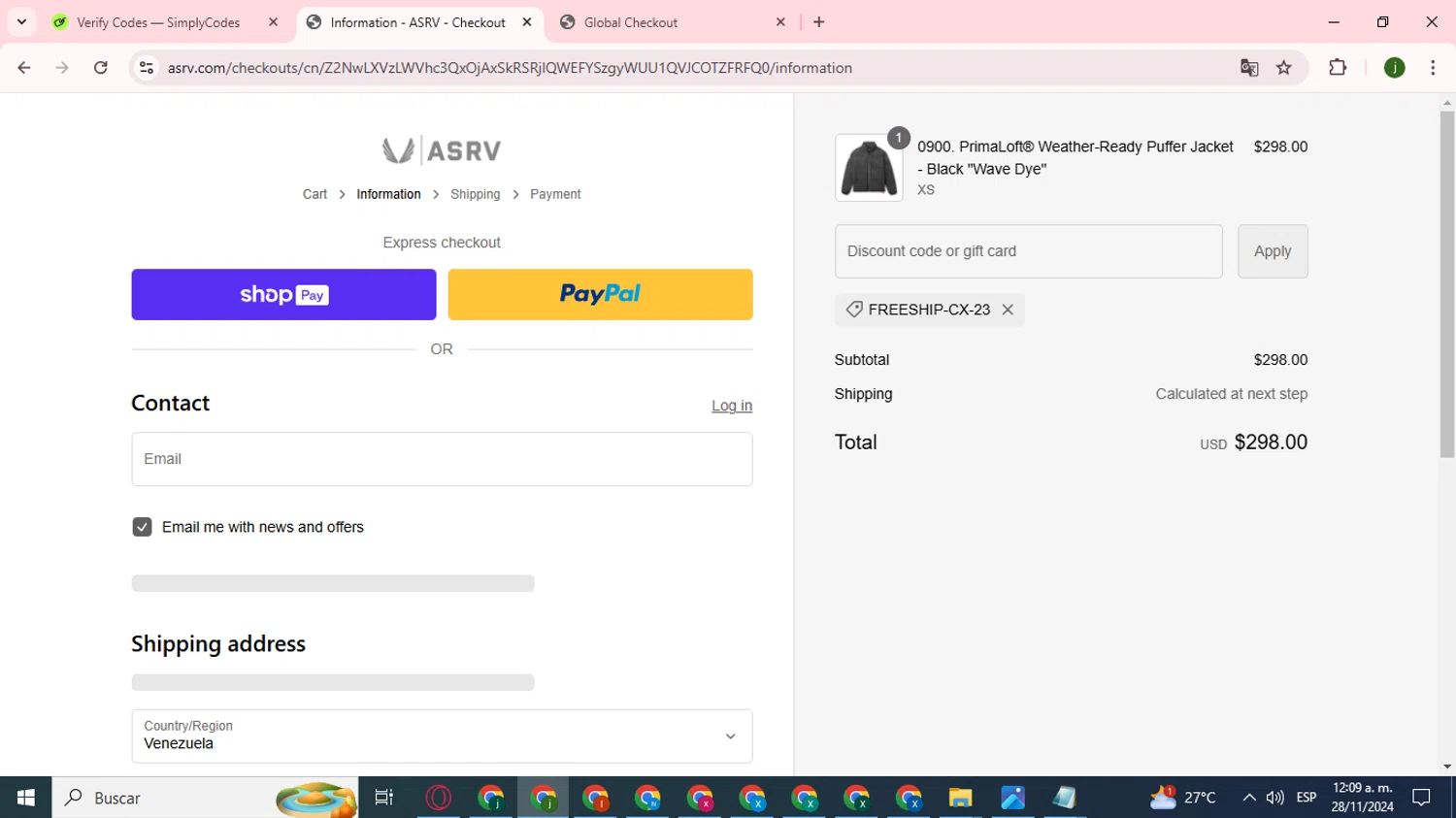 where to use Asrv promo code box