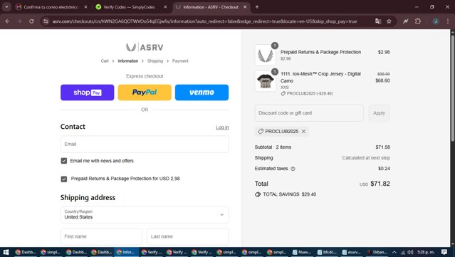 ASRV checkout page showing ASRV discount code box | Screenshot taken by SimplyCodes community member on Aug 26, 2025