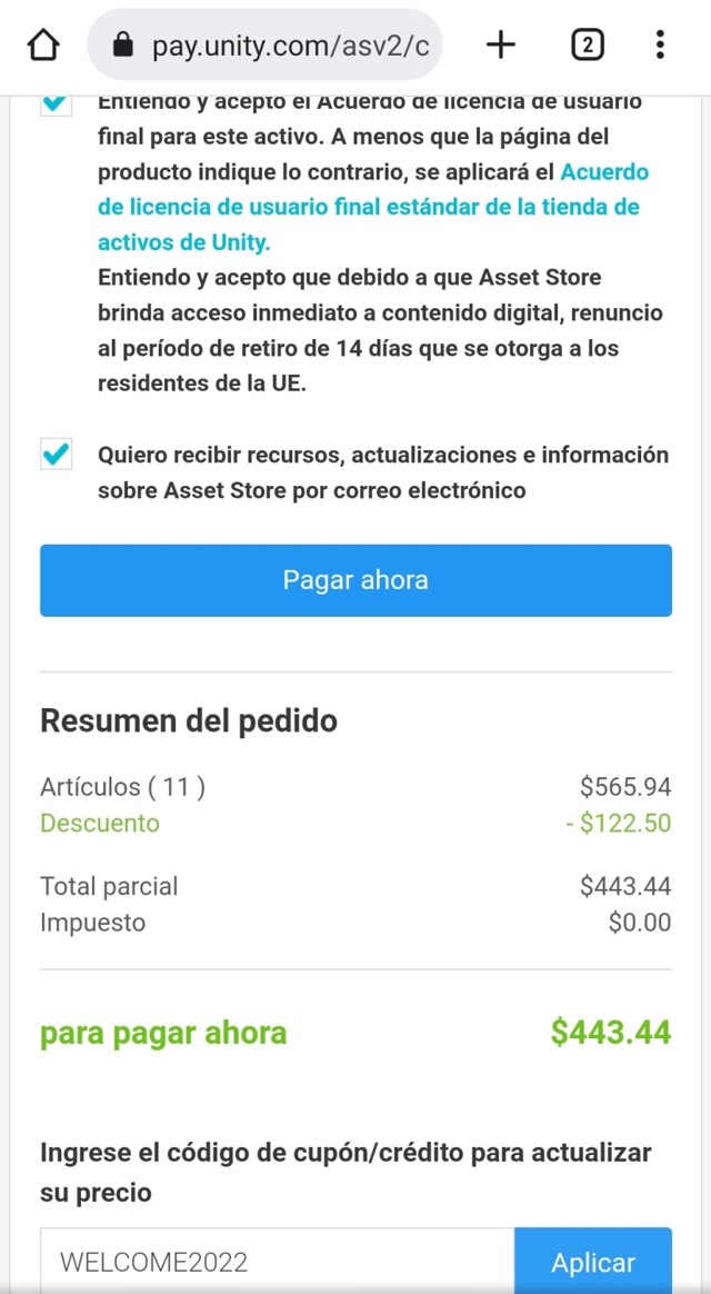 Unity Asset Store checkout page showing Unity Asset Store promo code box | Screenshot taken by SimplyCodes community member on Apr 11, 2023