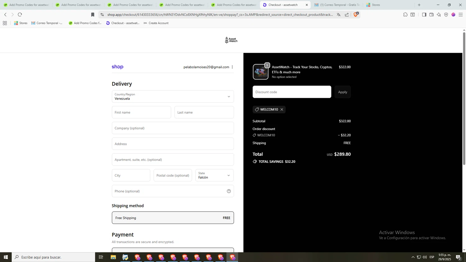 assetwatch promo code screenshot showing code WELCOM10 applied at assetwatch checkout page. Uploaded by SimplyCodes community member Raiiii18 on Sep 29, 2025