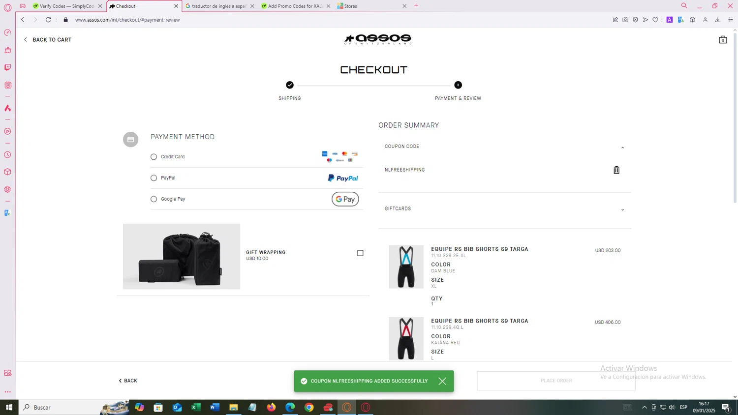 ASSOS checkout page showing ASSOS coupon code box | Screenshot taken by SimplyCodes community member on Jan 9, 2025