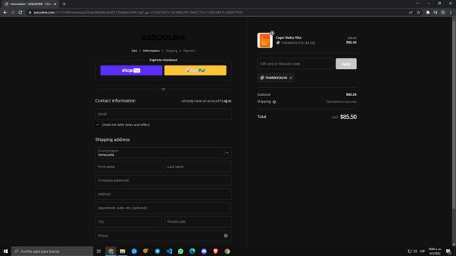 Assouline checkout page showing Assouline discount code box | Screenshot taken by SimplyCodes community member on Mar 6, 2022