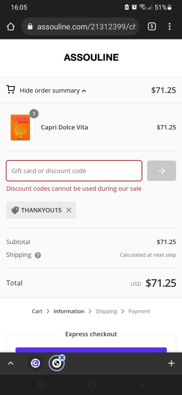 Assouline checkout page showing Assouline discount code box | Screenshot taken by SimplyCodes community member on Apr 21, 2022