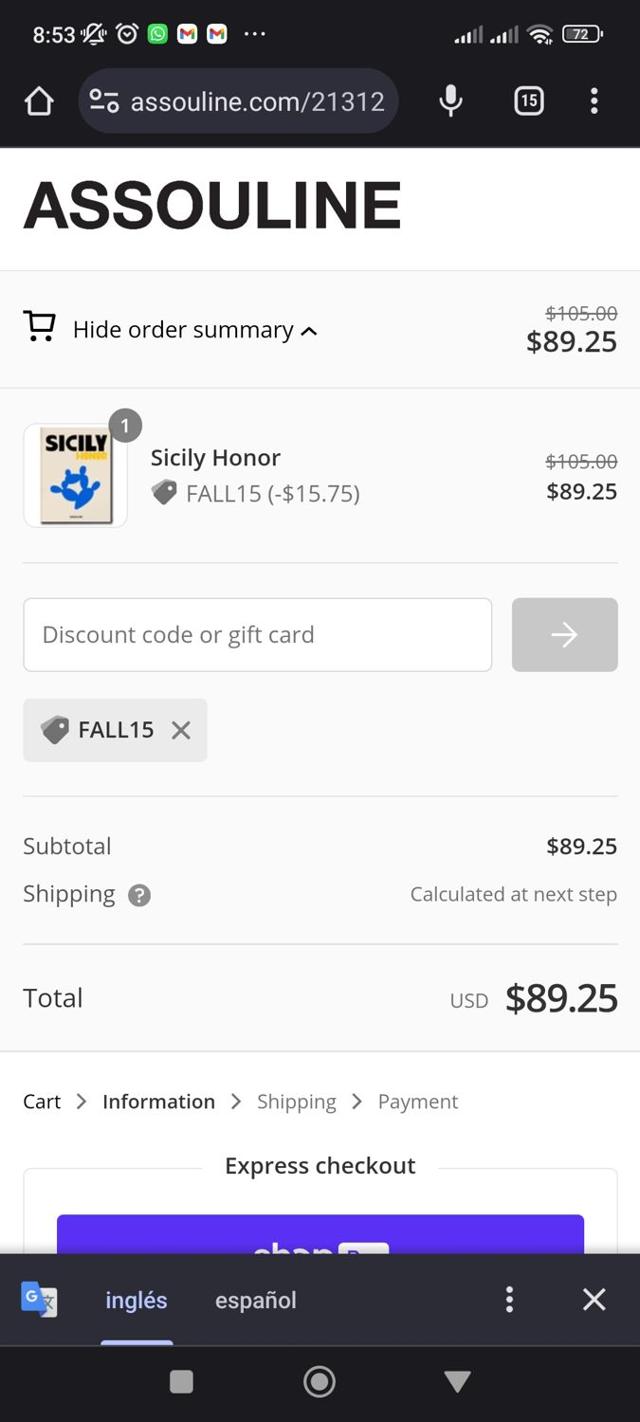 Assouline checkout page showing Assouline discount code box | Screenshot taken by SimplyCodes community member on Oct 13, 2023