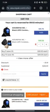 VALENTINHA coupon verification screenshot