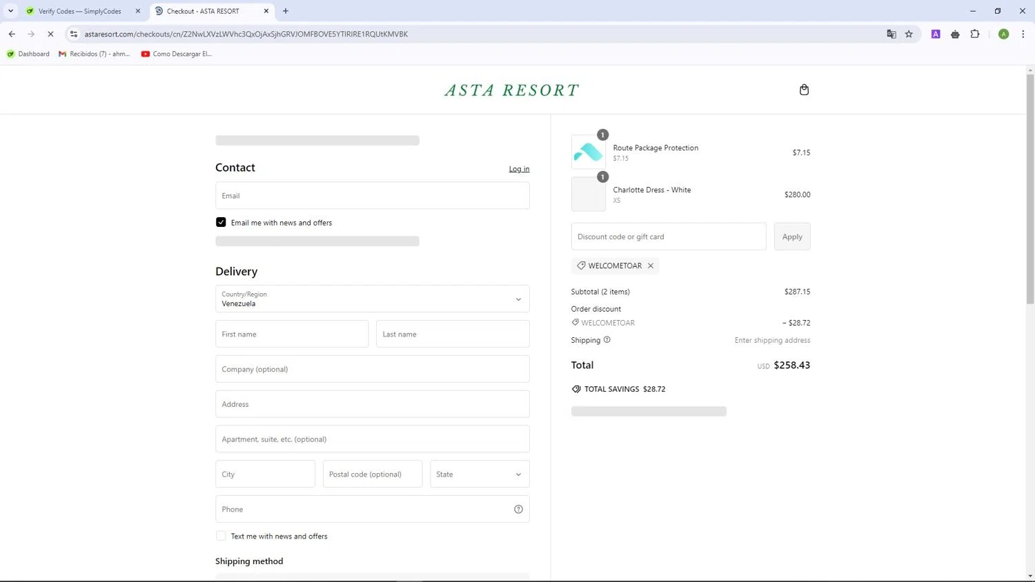 where to use ASTA RESORT promo code box