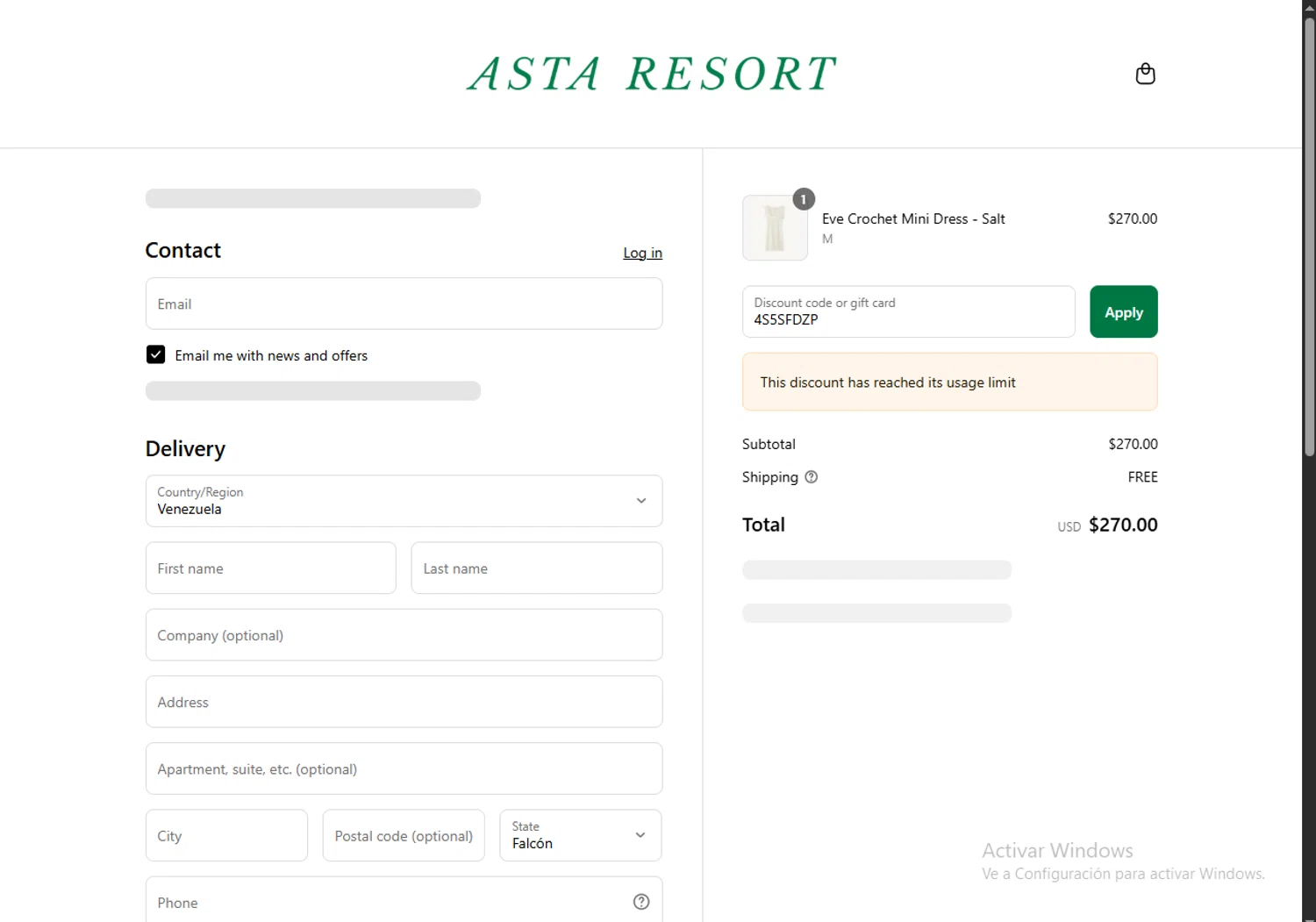 Asta Resort discount code screenshot showing code 4S5SFDZP applied at Asta Resort checkout page. Uploaded by SimplyCodes community member ScanSpotter1700 on Aug 25, 2025