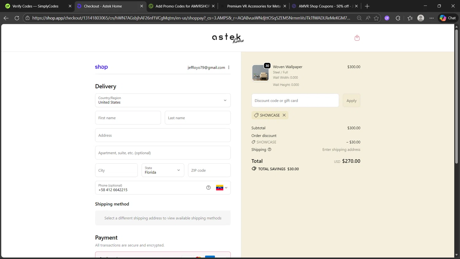 Astek Home checkout page showing Astek Home discount code box | Screenshot taken by SimplyCodes community member on Jan 3, 2026