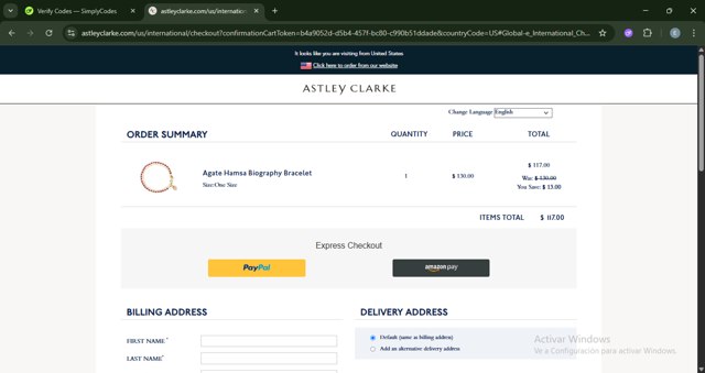 Astley Clarke checkout page showing Astley Clarke promo code box | Screenshot taken by SimplyCodes community member on Jun 27, 2025