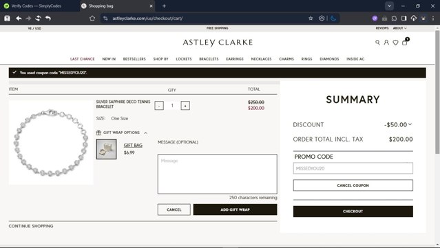 Astley Clarke checkout page showing Astley Clarke promo code box | Screenshot taken by SimplyCodes community member on Jul 23, 2025