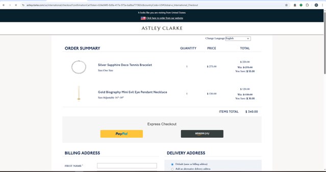 Astley Clarke checkout page showing Astley Clarke promo code box | Screenshot taken by SimplyCodes community member on Jul 23, 2025