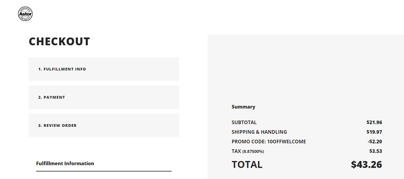 Astor Wines checkout page showing Astor Wines promo code box | Screenshot taken by SimplyCodes community member on Jun 30, 2021