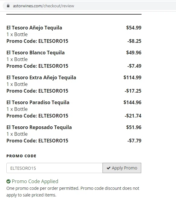 Astor Wines checkout page showing Astor Wines promo code box | Screenshot taken by SimplyCodes community member on Aug 9, 2020