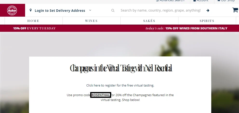 Astor Wines checkout page showing Astor Wines promo code box | Screenshot taken by SimplyCodes community member on Sep 1, 2020