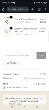 Affus10 coupon verification screenshot