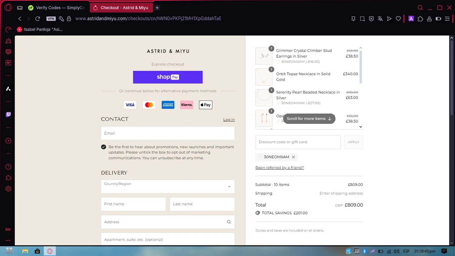 Astrid & Miyu promo code screenshot showing code 30NEOMXAM applied at Astrid & Miyu checkout page. Uploaded by SimplyCodes community member PennySpotter2417 on Jul 22, 2025