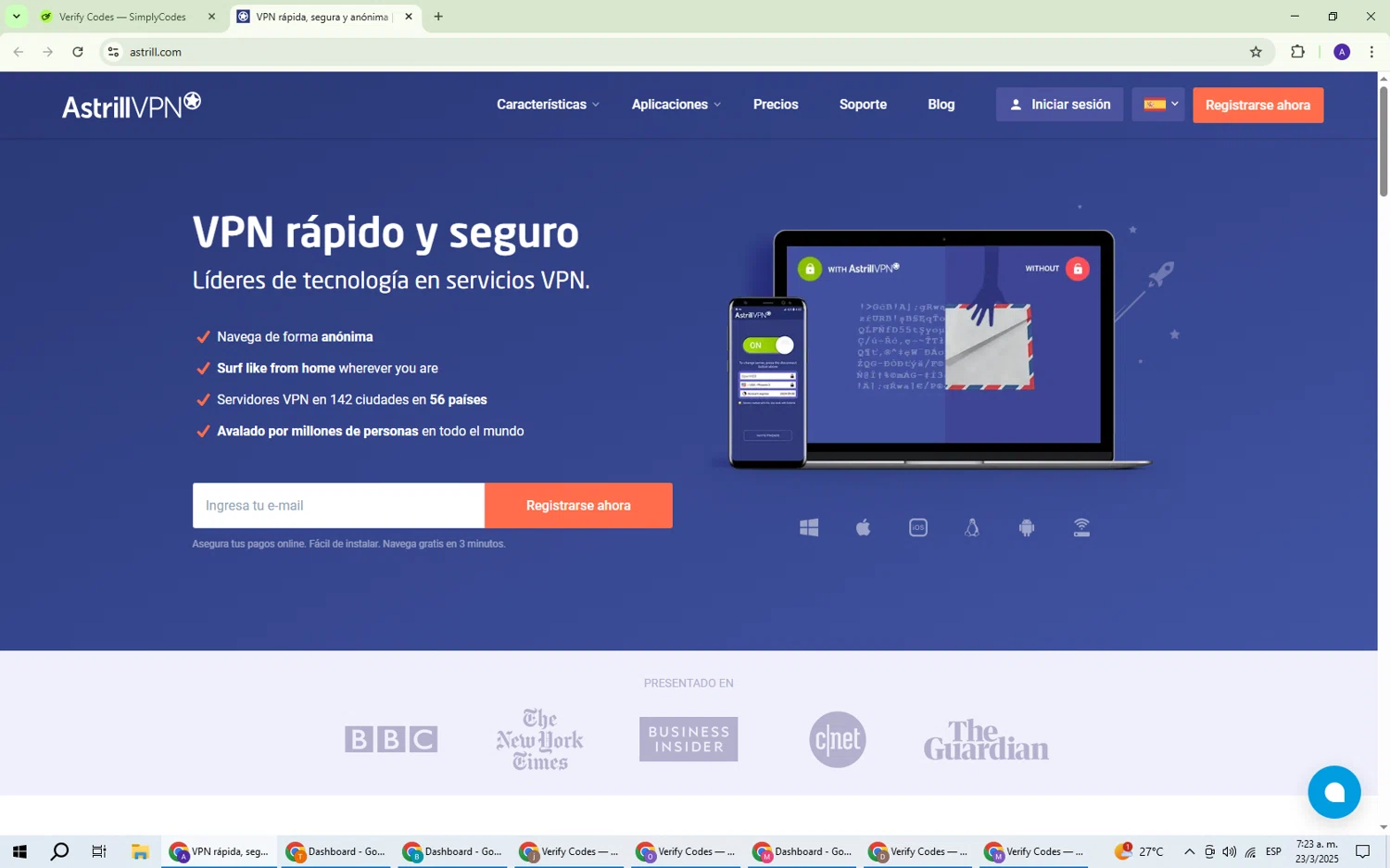 Astrill VPN promo code screenshot showing code FAST50 applied at Astrill VPN checkout page. Uploaded by SimplyCodes community member ThriftySentinel2853 on Mar 23, 2025