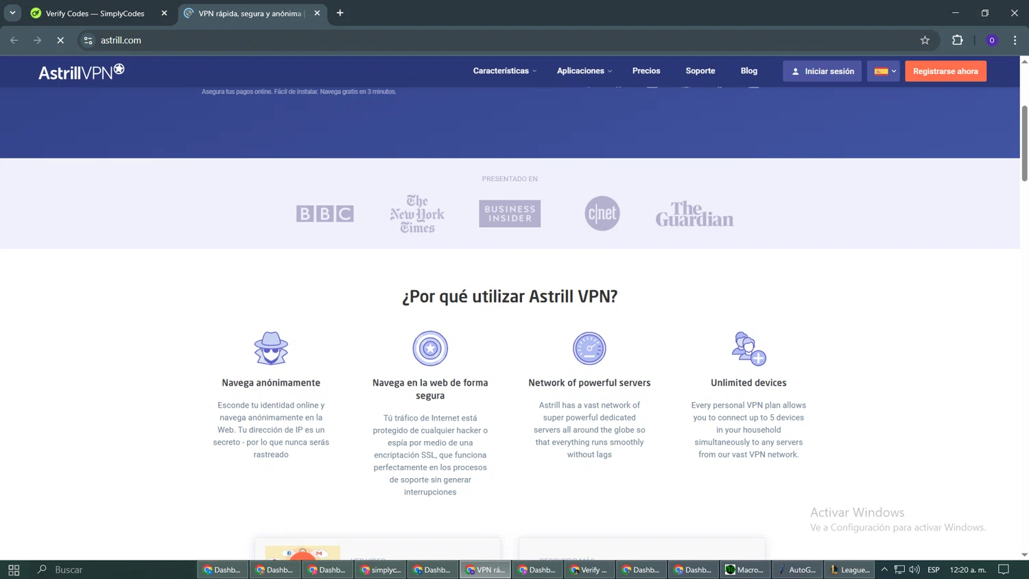 Astrill VPN promo code screenshot showing code SECURE35 applied at Astrill VPN checkout page. Uploaded by SimplyCodes community member TERESASA on Mar 20, 2025